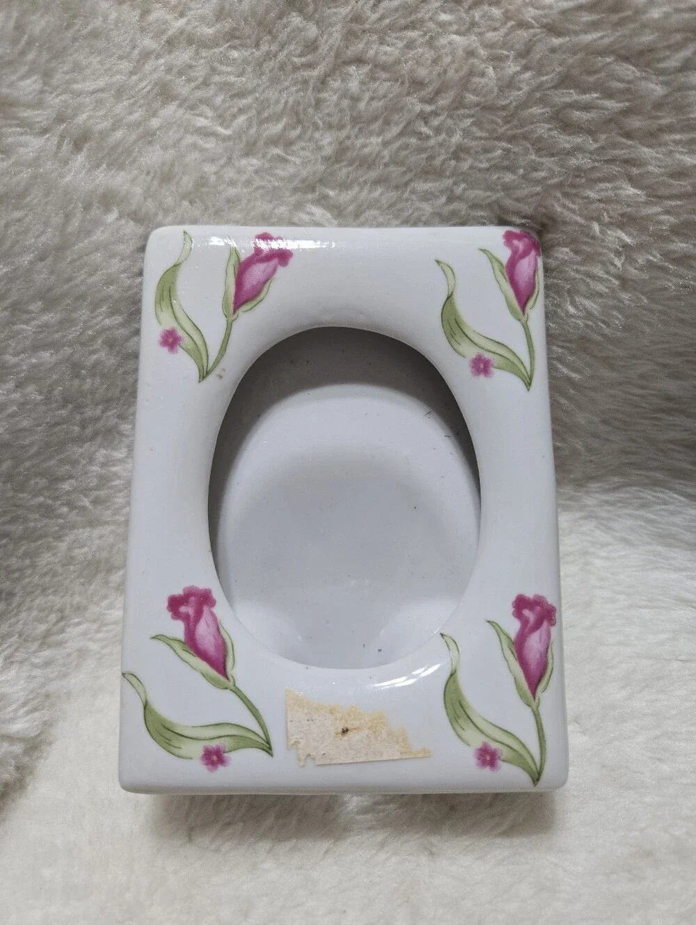 Vintage Floral Pink White Ceramic Standing Small Picture Frame